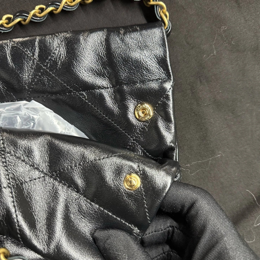 New CHANEL Calfskin 22 Small Black Gold Tote Shoulder Bag For Women