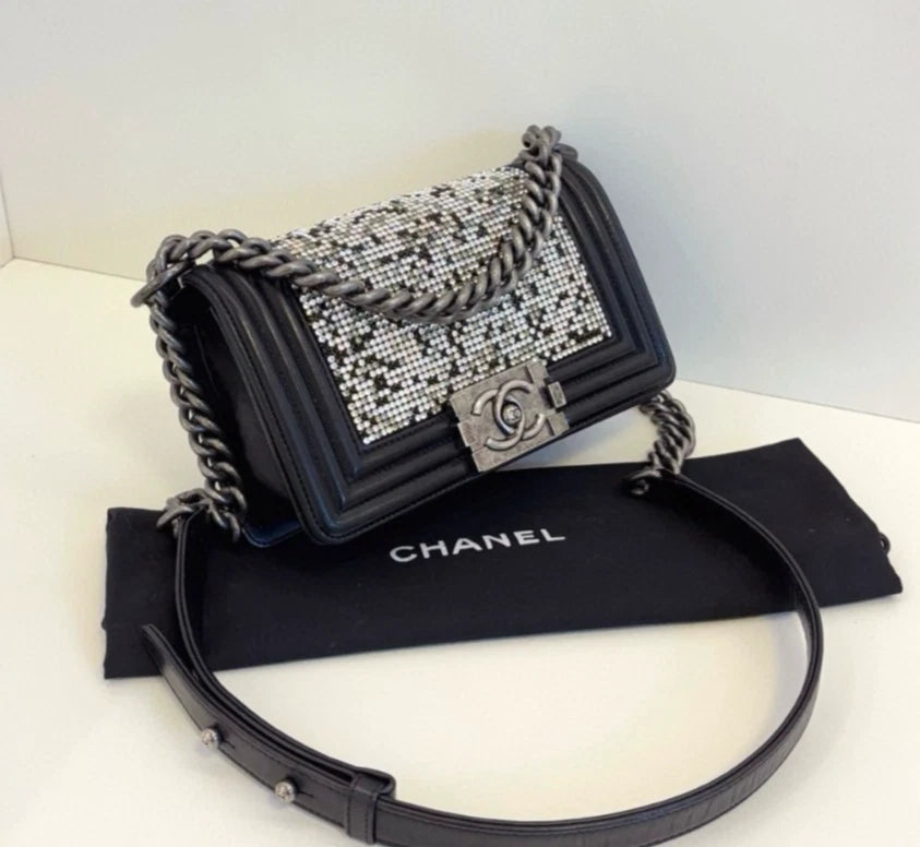 Chanel Leboy PM Shoulder Bag Crossbody Bag Push Lock Silver Women