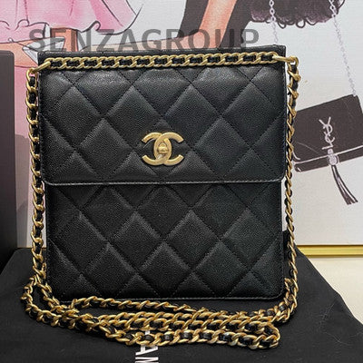 Chanel 23A Black Gold Chain Backpack Calfskin Classic Quilted Pattern