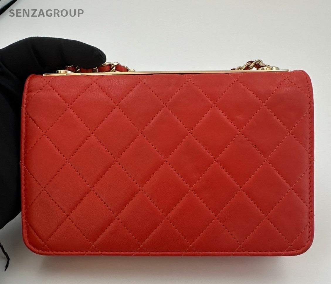 Chanel Trendy CC Lambskin Chain Shoulder Bag Crossbody Red Gold Women Classic