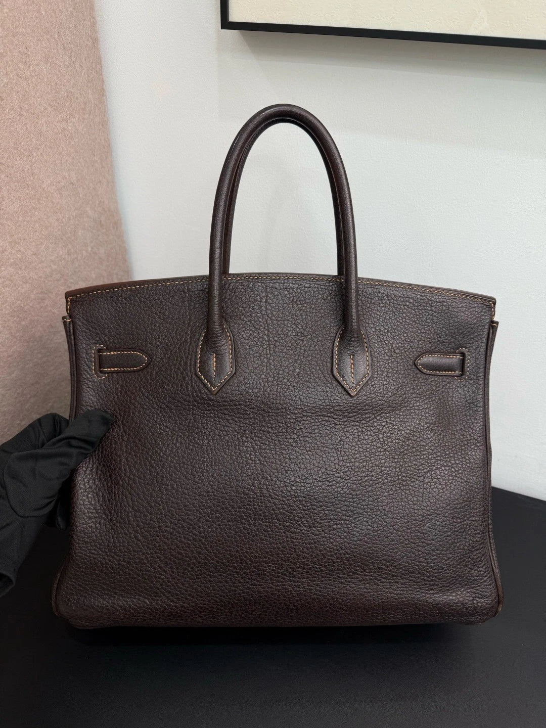 Authentic Hermes Birkin 35 Ebene Brown Water Buffalo Leather Top Handle Bag SHD