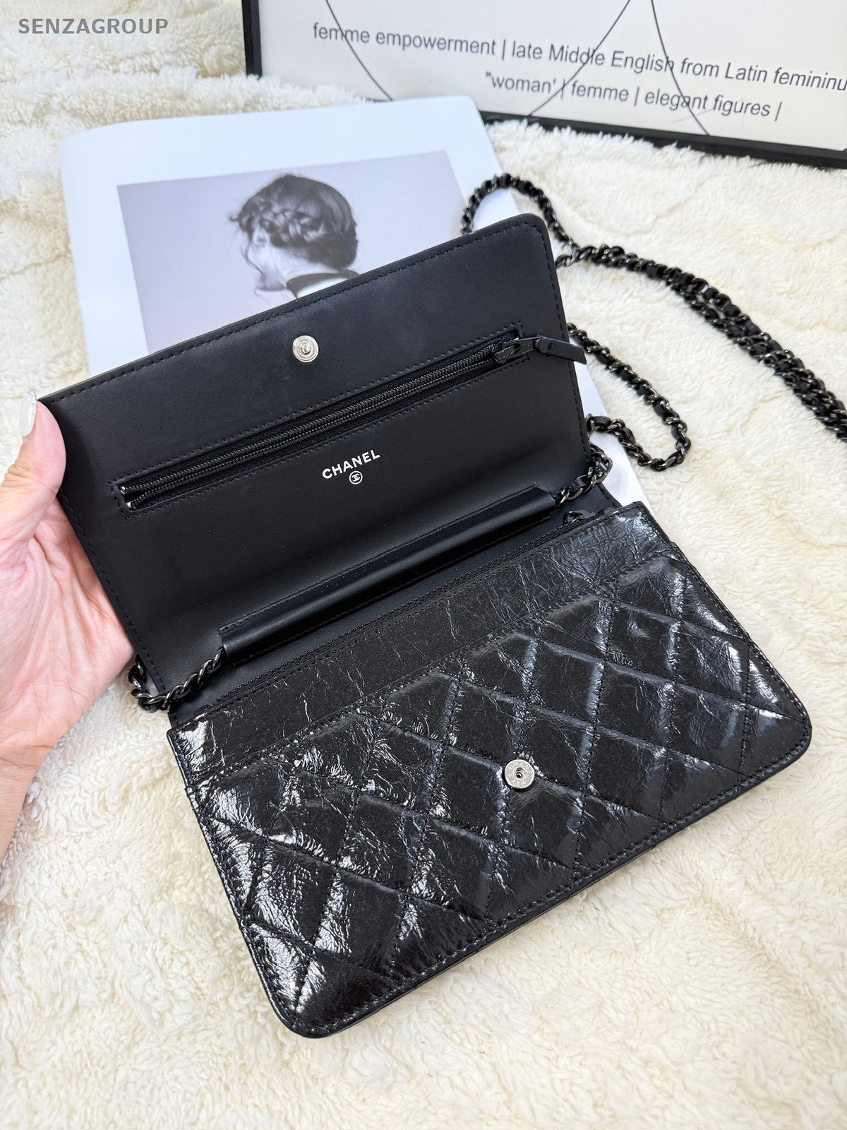 Chanel Le Boy WOC Black Silver Chain Shoulder Crossbody Bag Women Classic