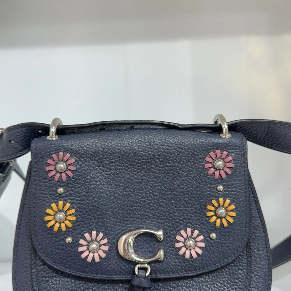 Coach Navy Leather Saddle Shoulder Crossbody Bag For Women