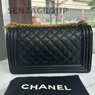 Chanel Medium Black Gold Le Boy Quilted Chain Shoulder Bag Classic