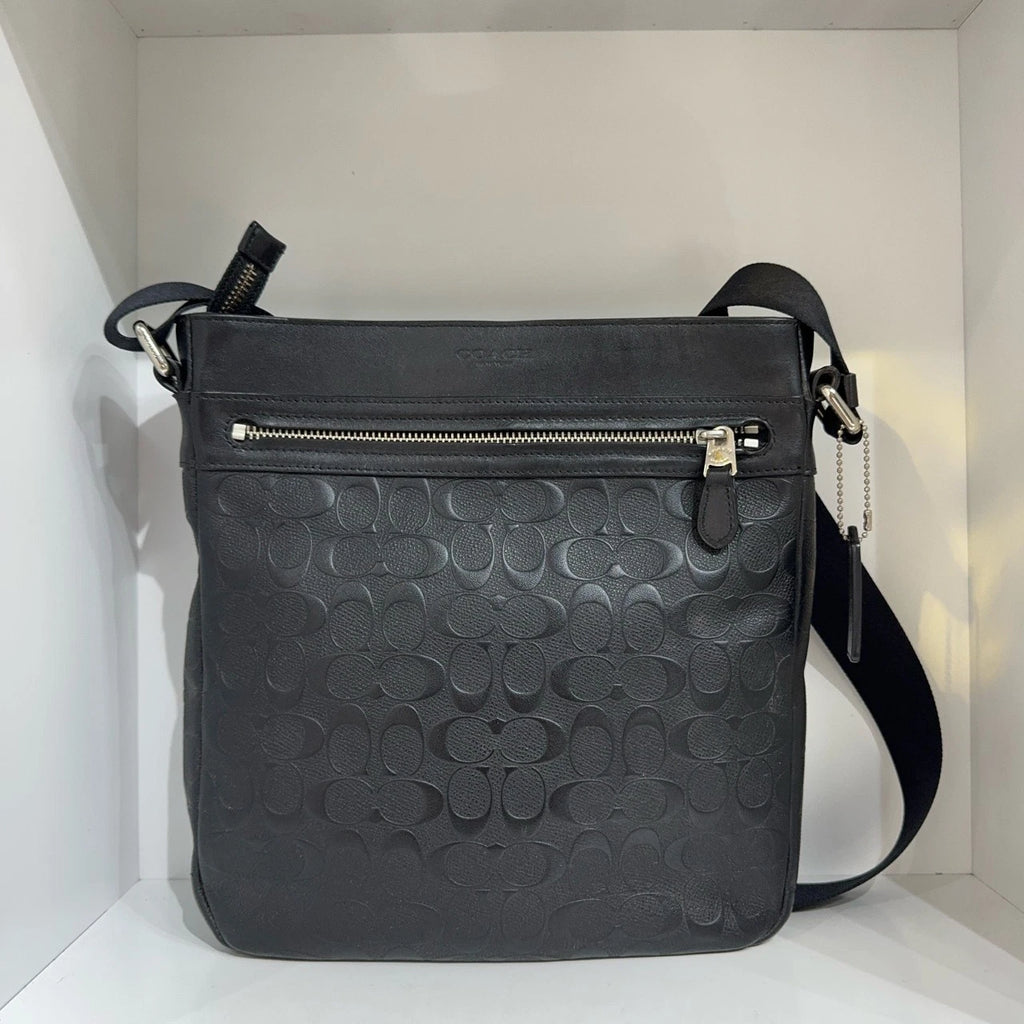 Coach Black Leather Embossed Logo Briefcase Shoulder Crossbody Bag For Men