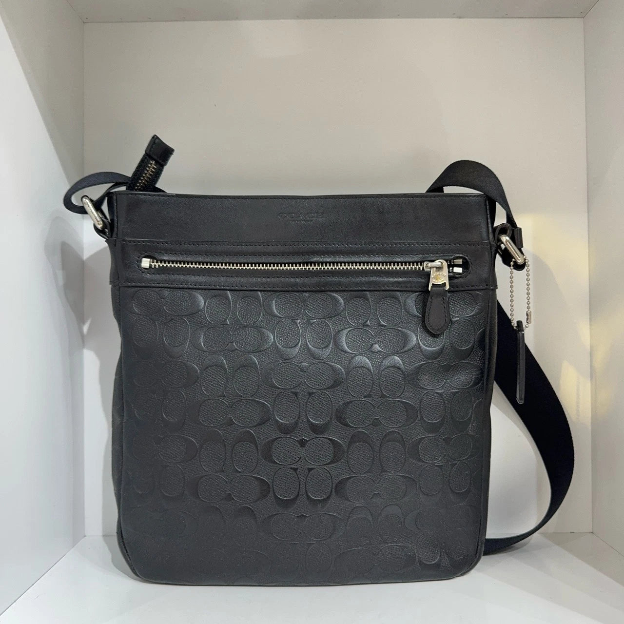 Coach Black Leather Embossed Logo Briefcase Shoulder Crossbody Bag For Men