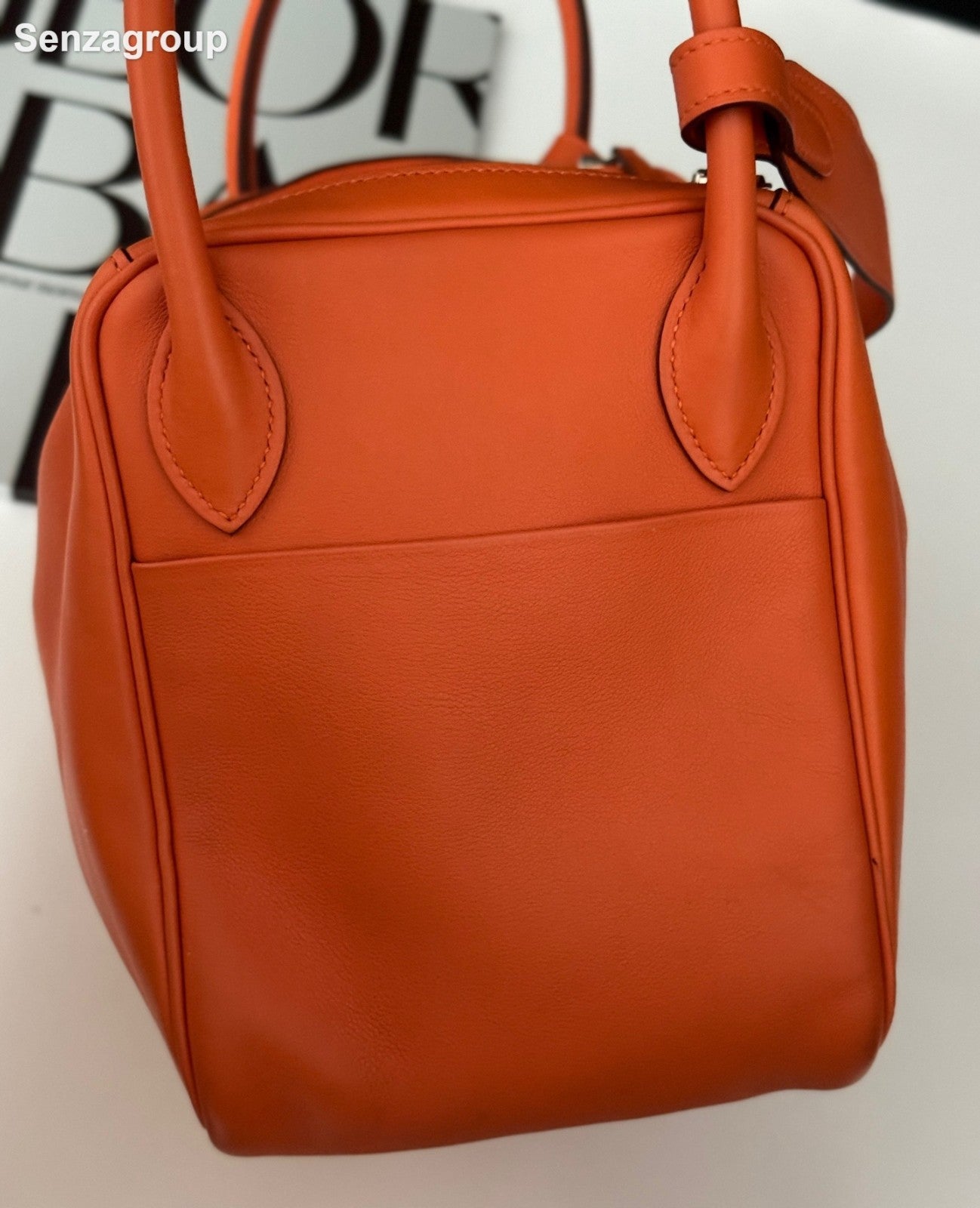 Hermes Lindy30 Top Handle Shoulder Bag Orange Silver Women Classic Fashion