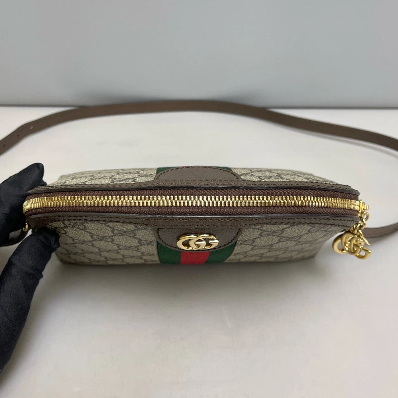 Authentic Gucci Ophidia Bell Bag Shoulder Crossbody Bag Brown Gold Hardware