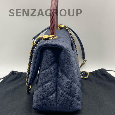 Chanel Coco Handle Small Blue Calfskin Quilted Chain Crossbody Bag