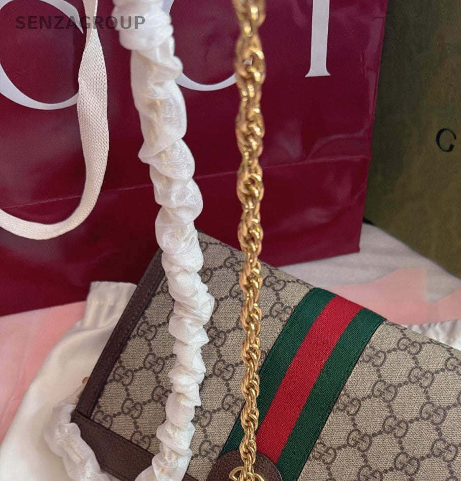 Gucci Ophidia PM Chain Shoulder Bag Beige Gold Women Classic