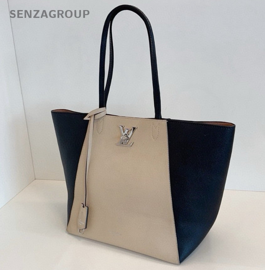 Louis Vuitton Lock Me Tote Shoulder Bag Beige Black Silver Used Women Classic