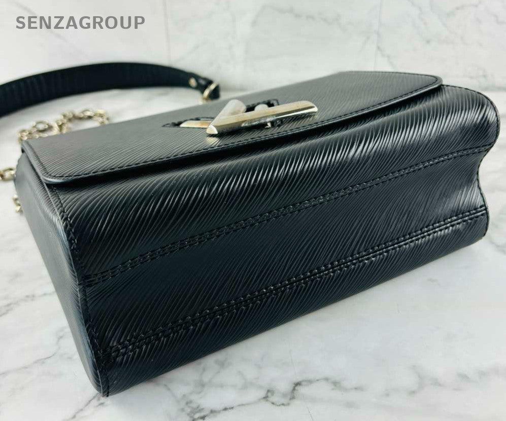 Louis Vuitton Twist MM Epi Chain Crossbody Shoulder Bag Black Silver Women
