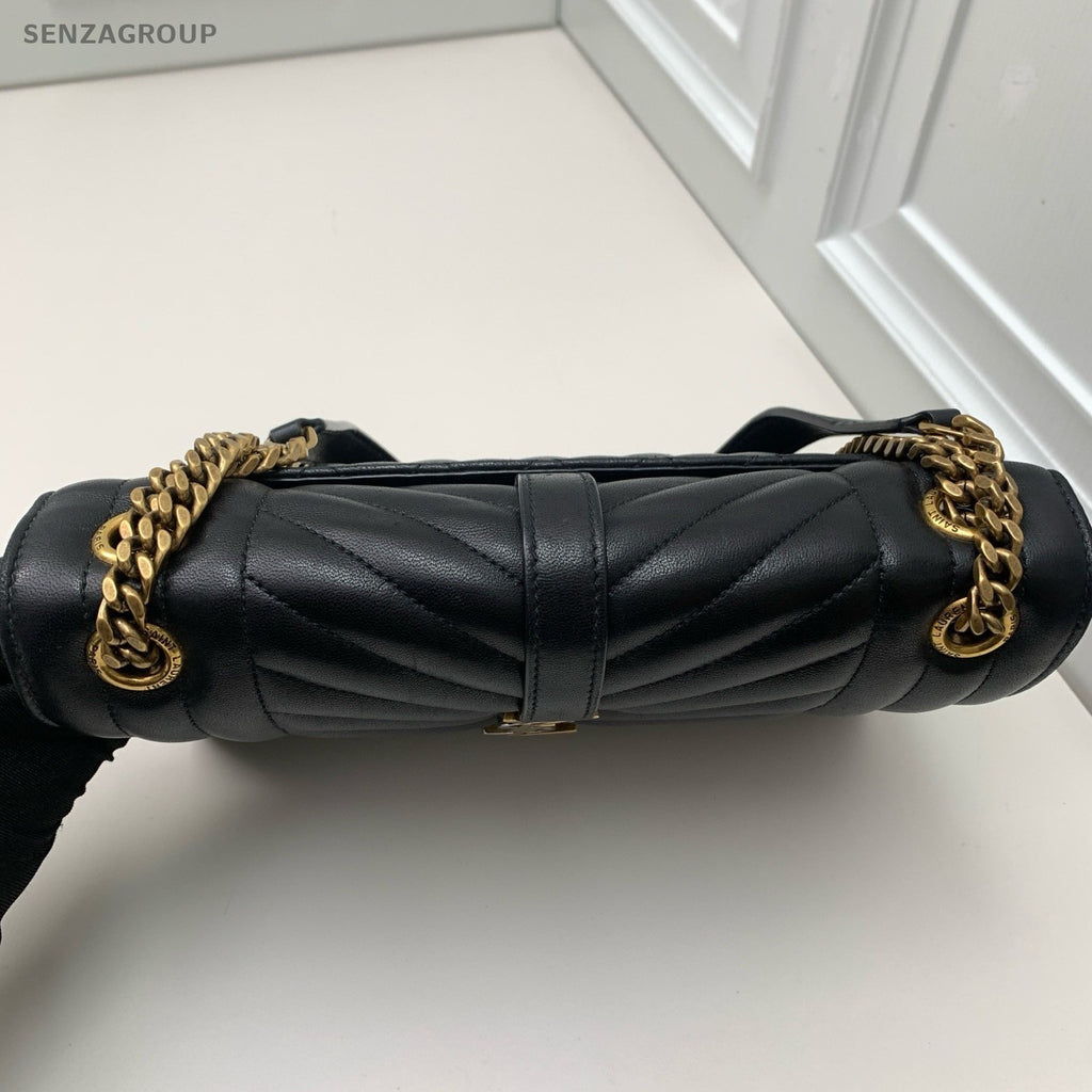 Saint Laurent Envelope Chain Shoulder Bag Black Gold Used Women Classic Fashion