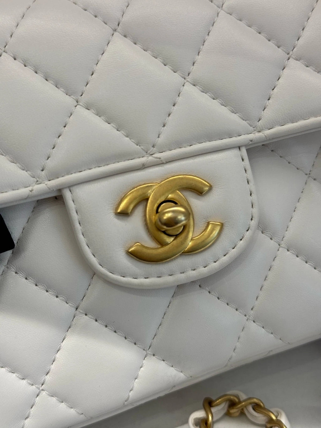 CHANEL Kelly Small Lambskin Flap Top Handle Bag White Gold Women