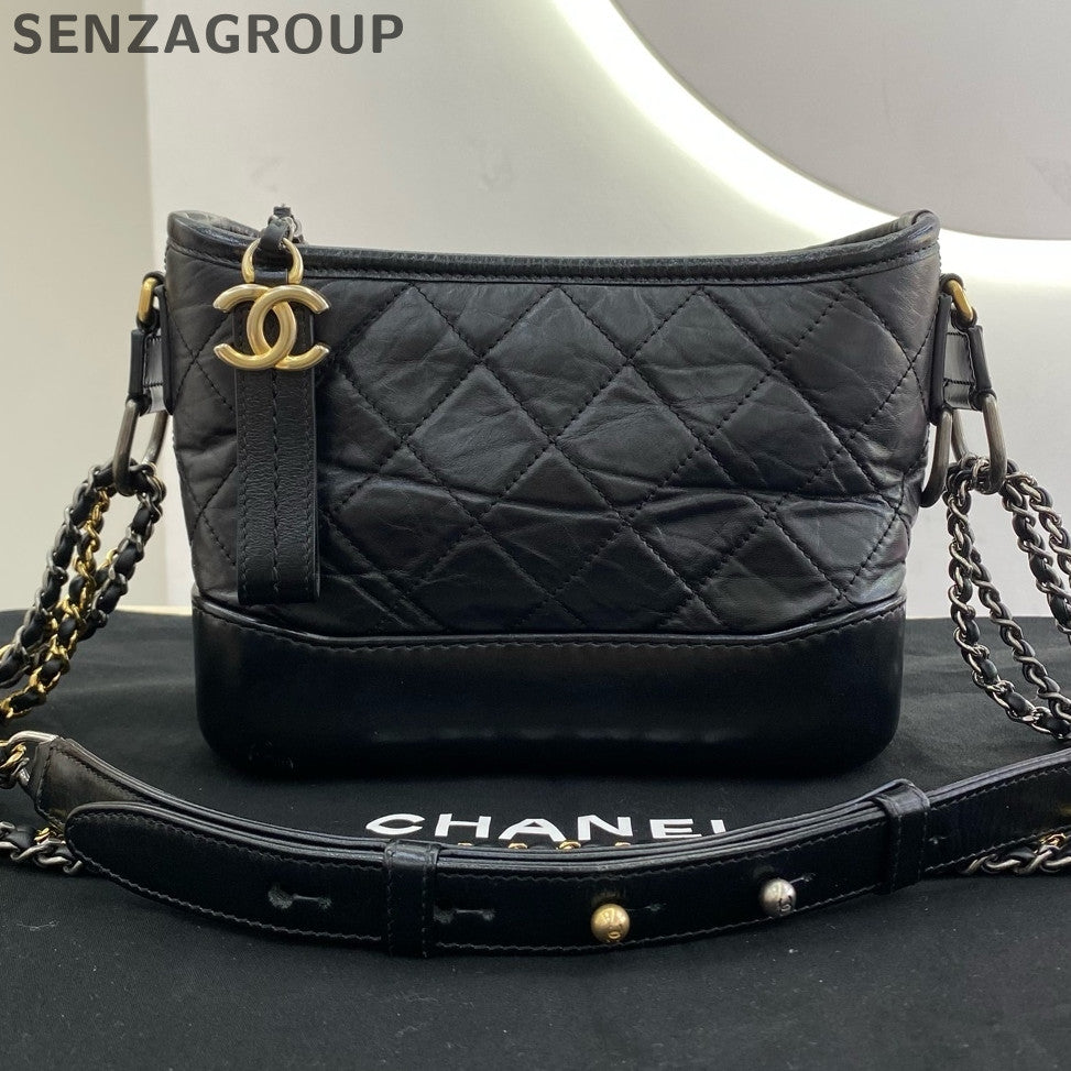 Chanel Gabrielle Small Black Gold Chain Crossbody Bag Women's Classic