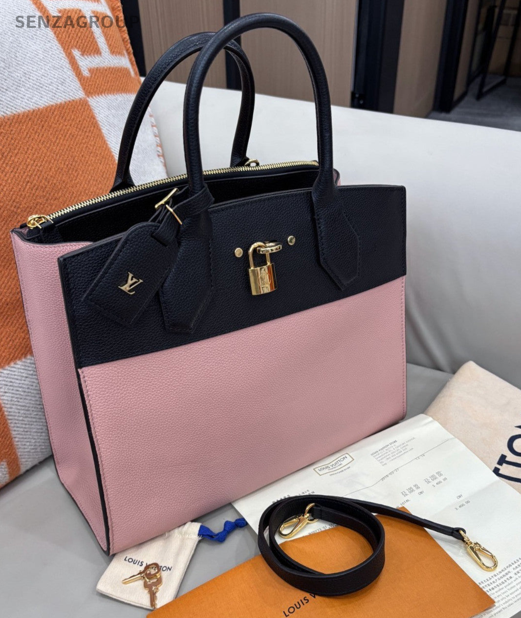Louis Vuitton City Steamer Top Handle 2way Shoulder Handbag Pink Black Women