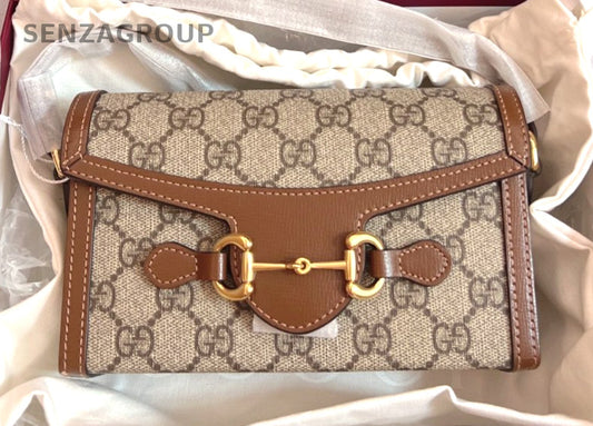 GUCCI Horsebit 1955 Monogram Shoulder bag Crossbody Brown Women Brand NEW