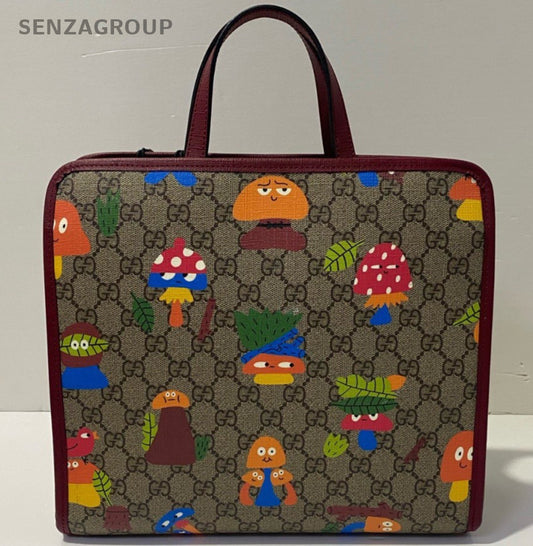 Gucci Mushroom Print GG Supreme Tote Bag Multicolor Women Almost Brand New