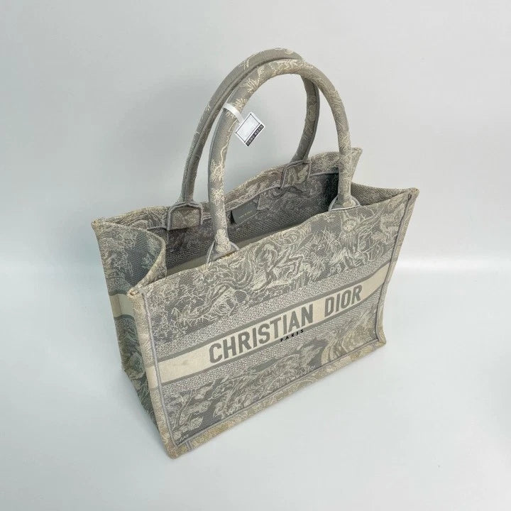 Christian Dior Book Tote MM Tote Top Handle Bag Gray Used Women Classic