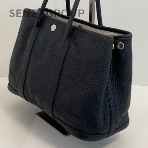 Hermes Garden Party Togo Top Handle Bag Black Silver Used Women Classic Designer