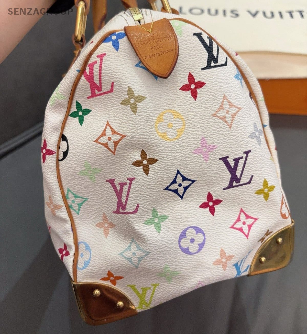 Louis Vuitton Speedy30 Monogram White Multicolor Top Handle Bag Women Classic