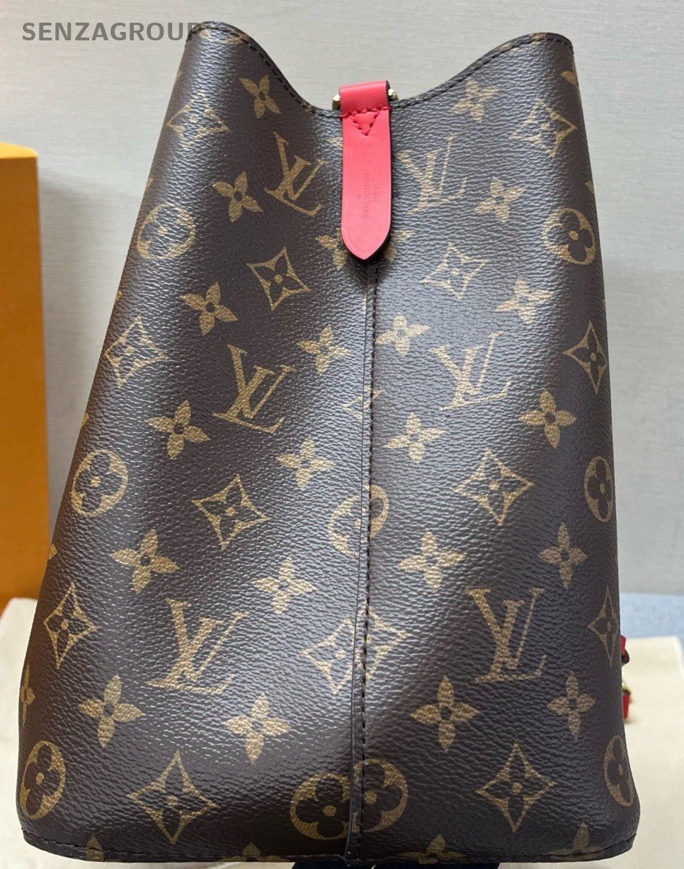 Louis Vuitton Monogram Bucket Shoulder Bag Crossbody Brown Red Women Classic