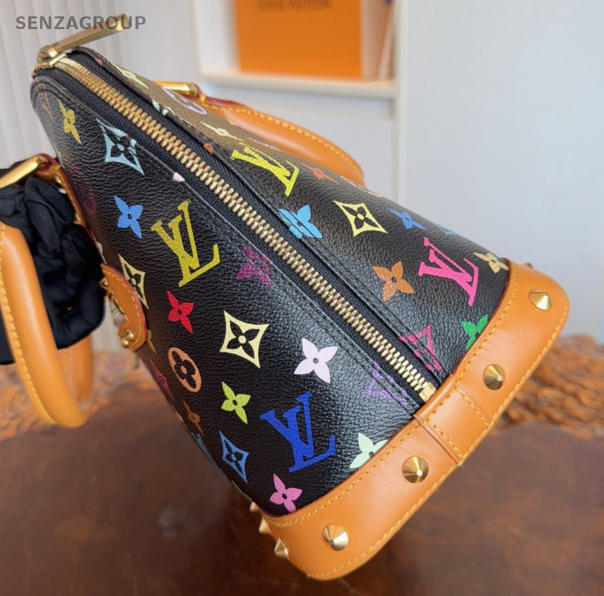 Louis Vuitton Alma Black Multicolor Monogram Top Handle Bag Gold Women Classic