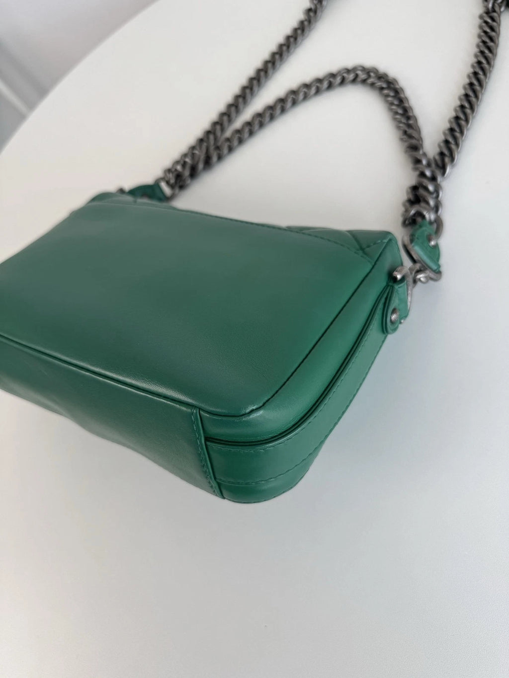Chanel Classic Flap Calfskin Chain Shoulder Bag Crossbody Green Silver Women