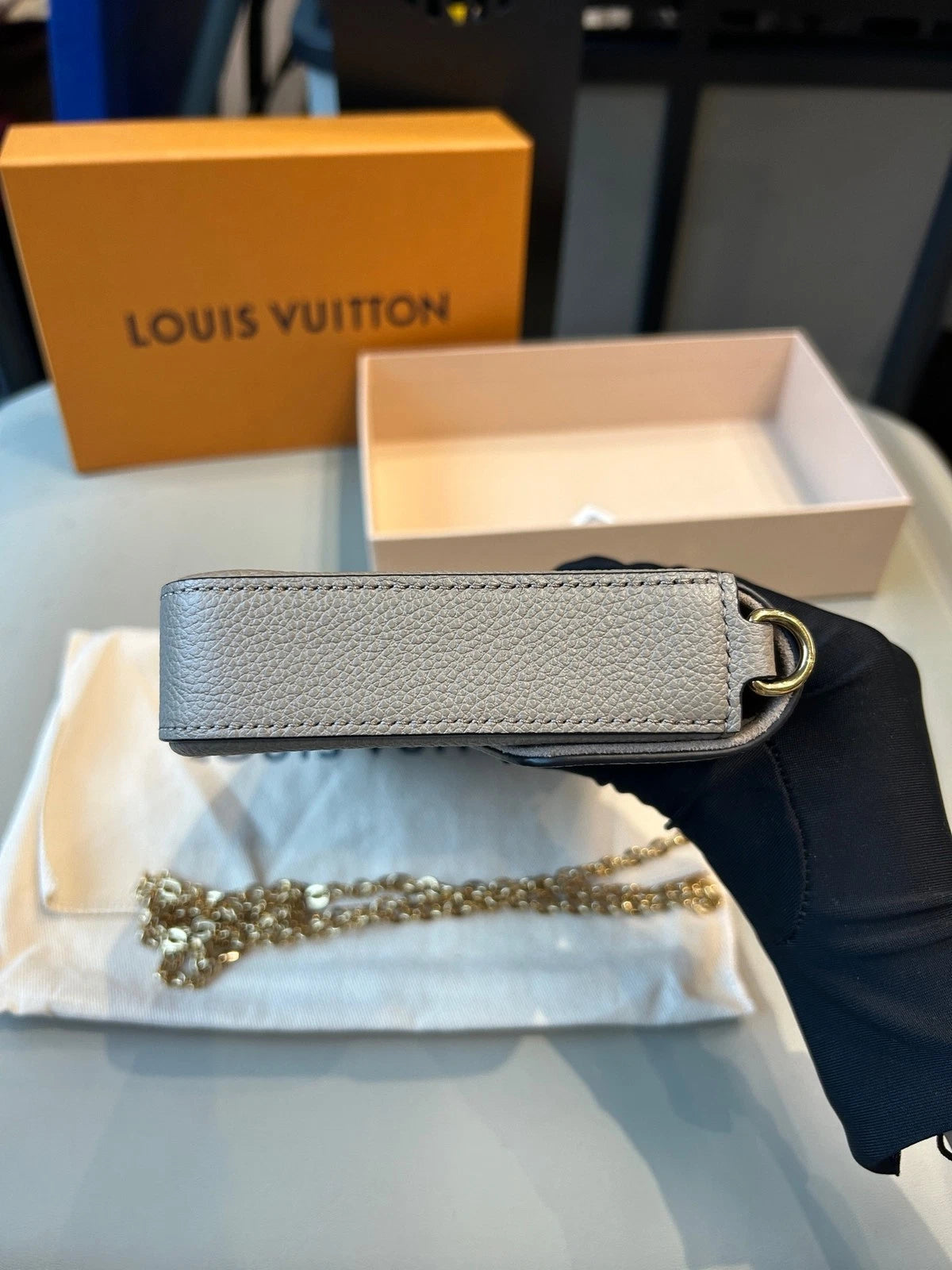 Louis Vuitton Pochette Felicie Gray 3-in-1 Gold Chain Crossbody Bag