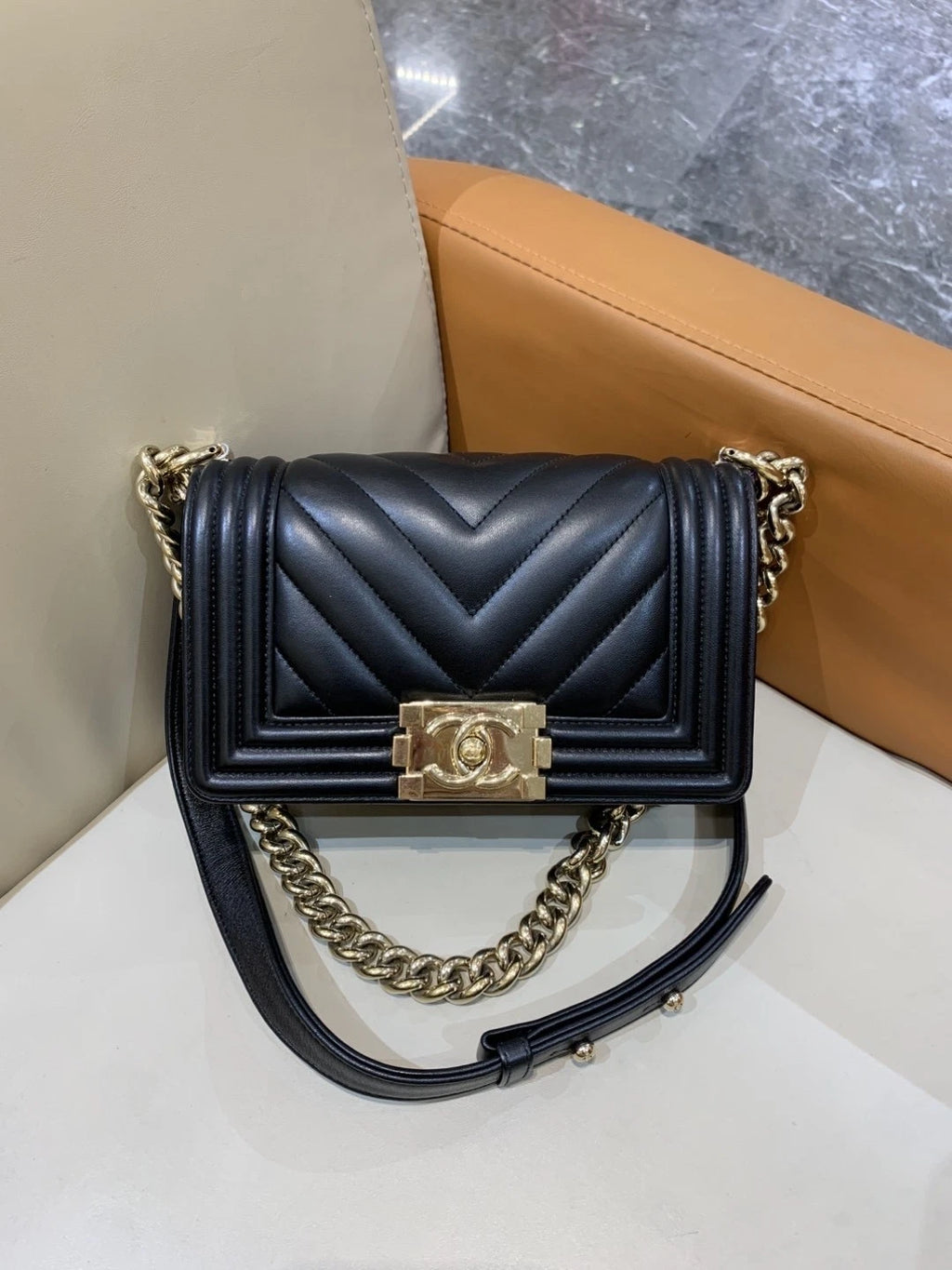 Chanel LeBoy Small Black Gold Lambskin Shoulder Bag For Women