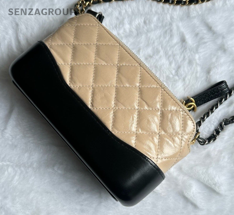 Chanel Gabrielle Mini Chain Shoulder Bag Crossbody Beige Black Women Classic
