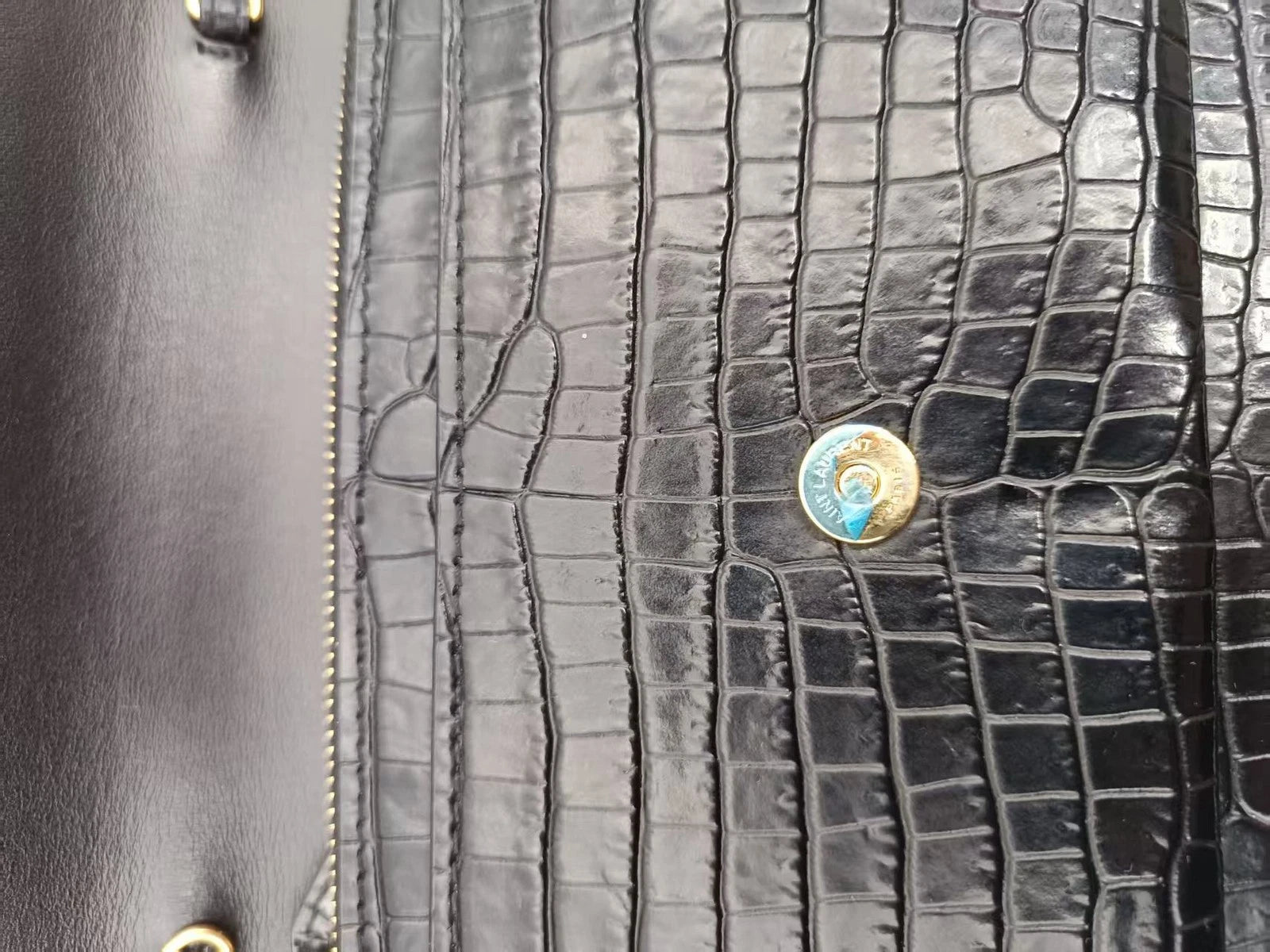 Saint Laurent Croc Embossed Calfskin Gold Logo Chain Wallet For Women