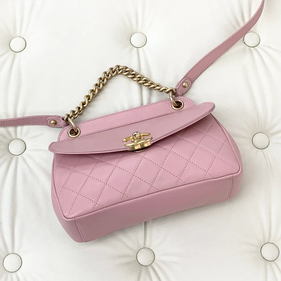 Chanel Calfskin 2Ways Shoulder Crossbody Bag Pink Gold Hardware Women S