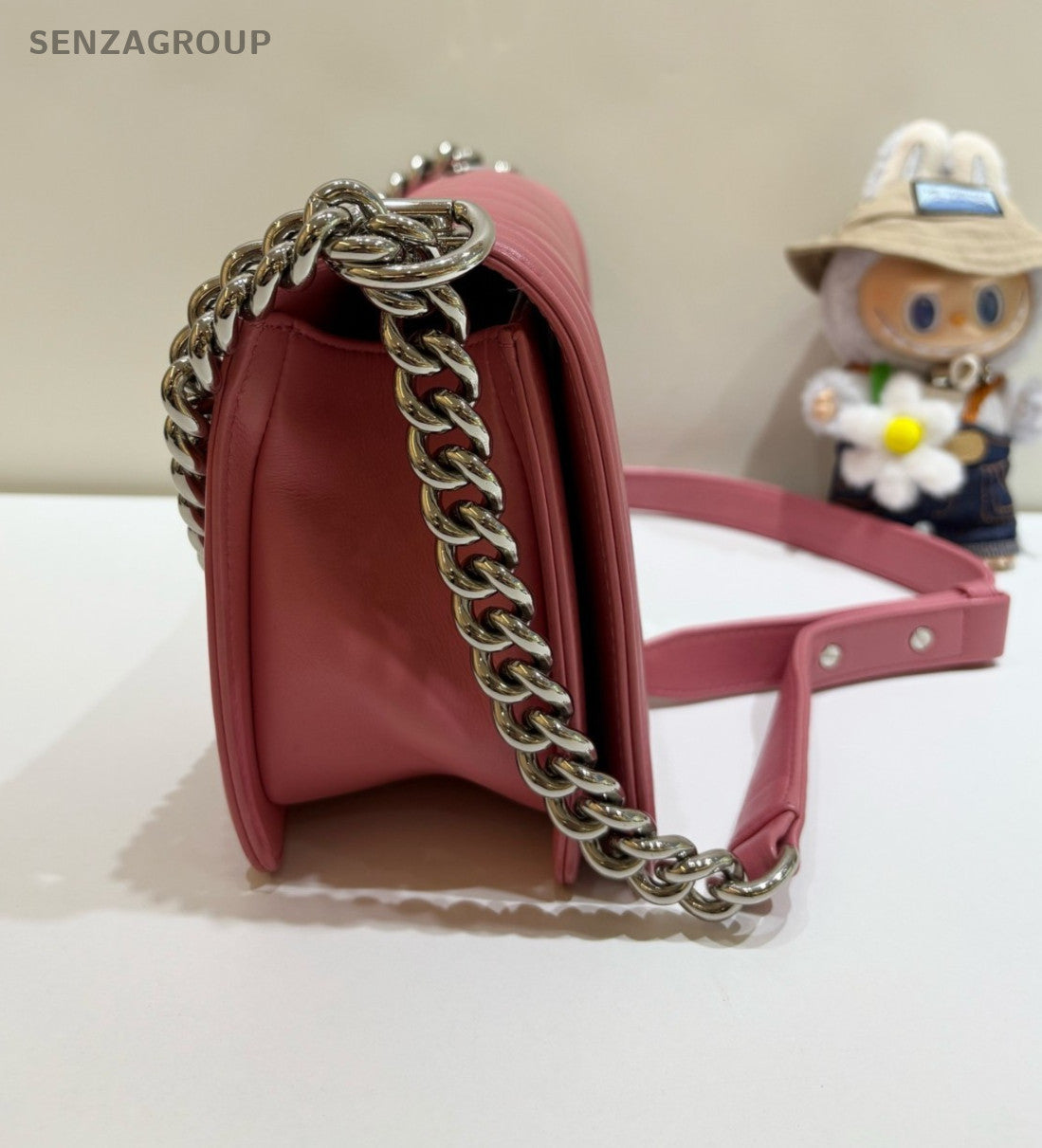 CHANEL Leboy MM V-shaped pattern Calfskin Chain Shoulder bag Pink Women Classic