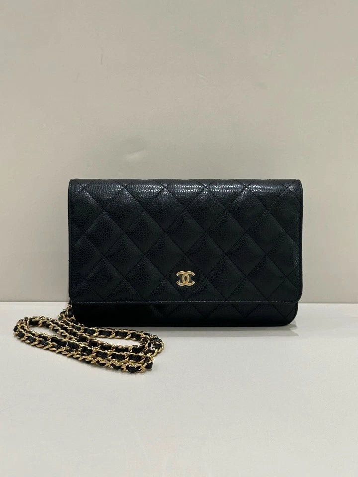 CHANEL Black Gold Leather WOC Crossbody Bag For Women