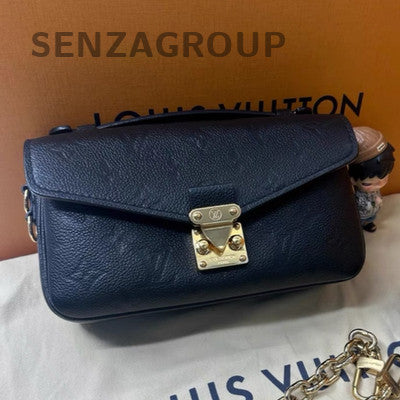 LV Black Gold All Leather Messenger Chain Crossbody Bag Women Fashion