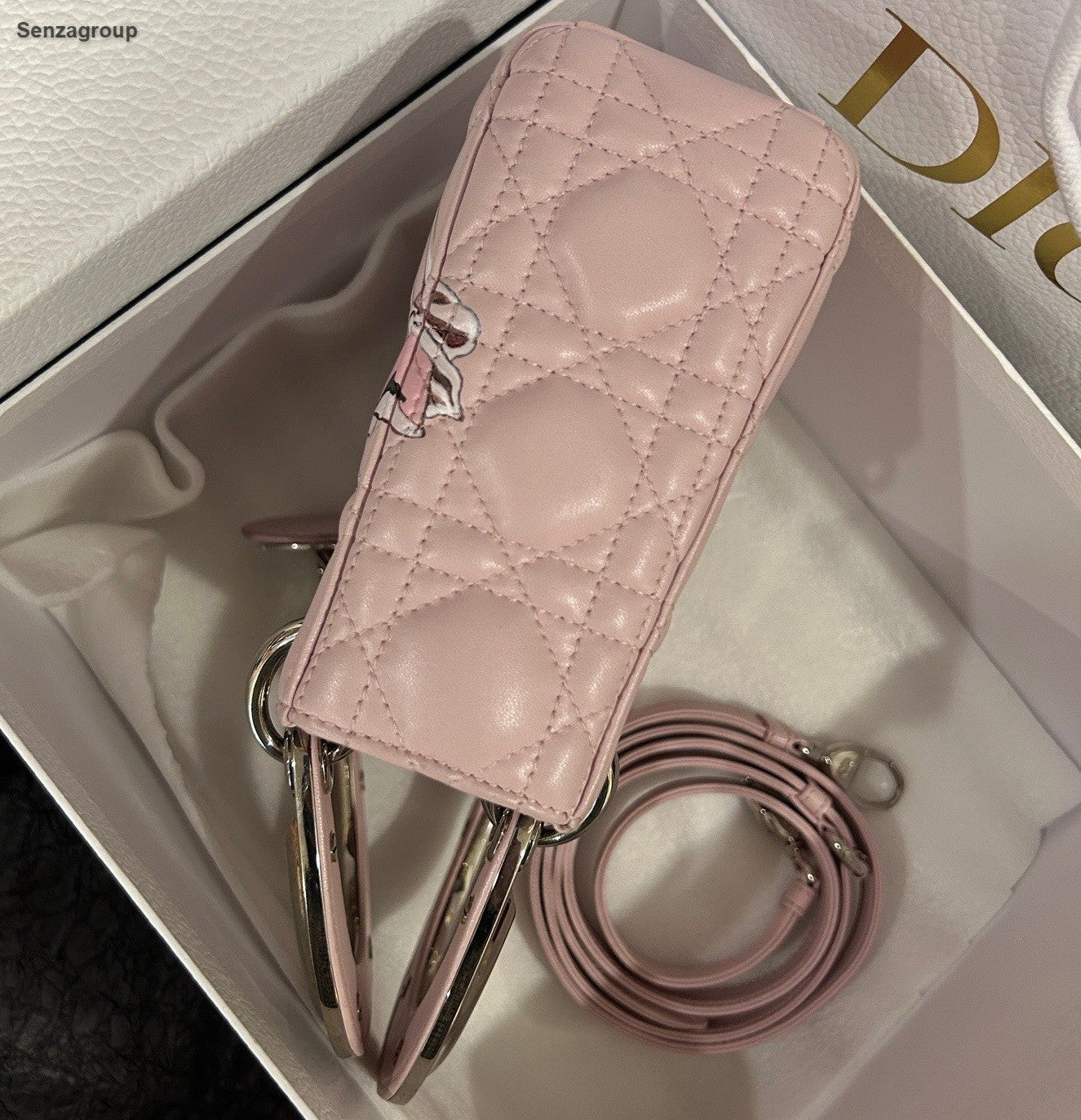 Christian Dior Lady Dior 2Way Top Handle Crossbody Pink Silver Women Classic