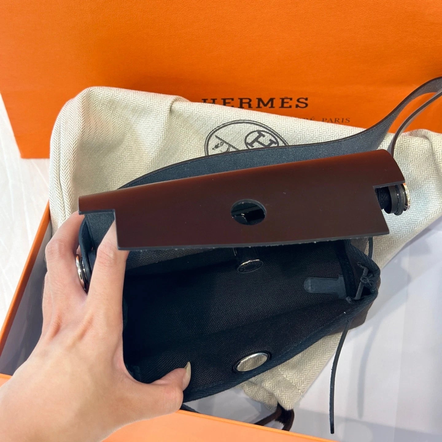Hermes Bronze &amp; Black Mini Herbag Shoulder Bag For Women