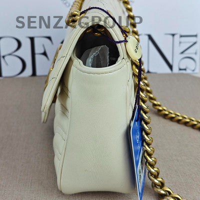 Gucci GG Marmont White Gold Chain Shoulder Crossbody Bag Women Fashion