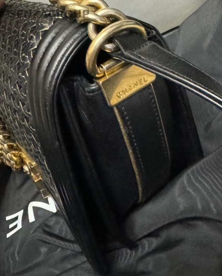 Chanel Leboy MM Chain Shoulder Bag Black Gold Women Designer Classic