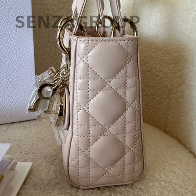 Dior Lady Dior Bag Pink Gold Hardware Cannage Quilted Handbag