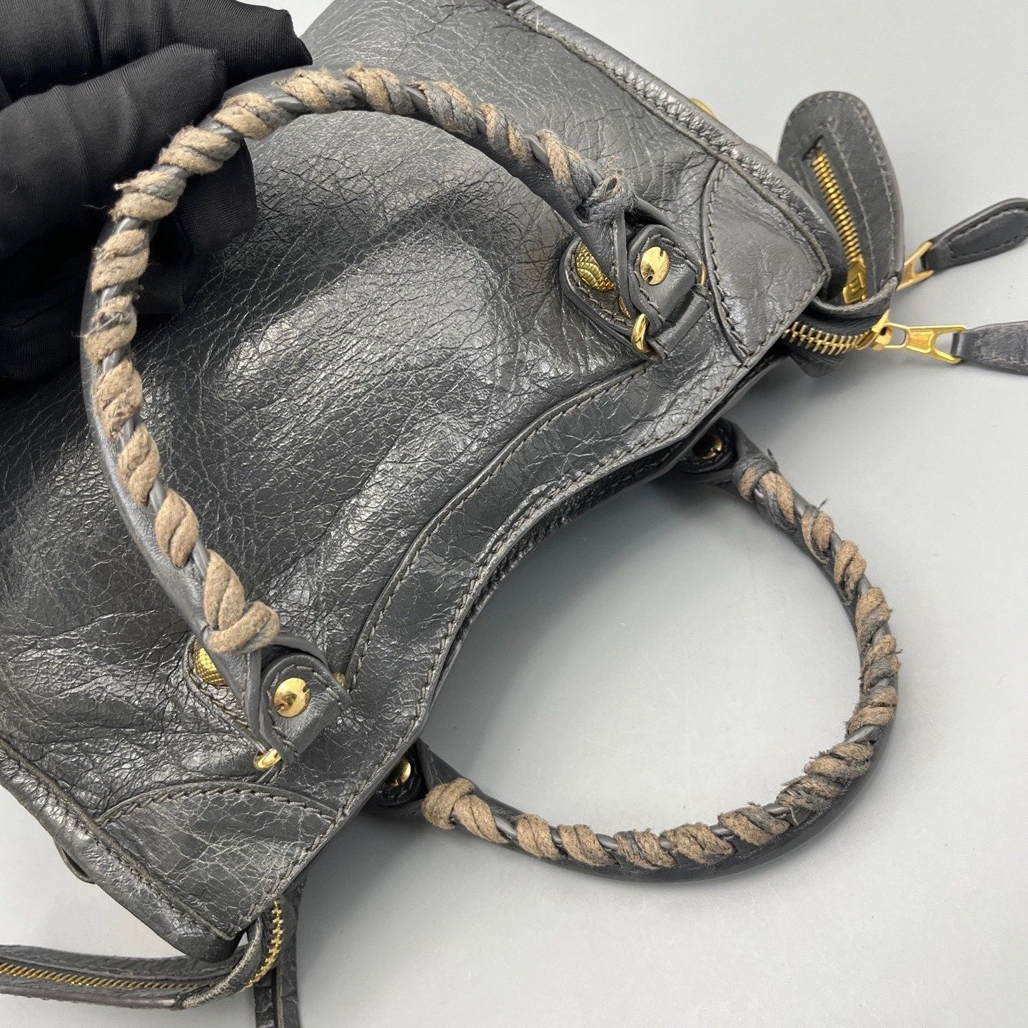 Balenciaga City Bag Mini Tote Top Handle Crossbody Bag Gray Gold Hardware Women