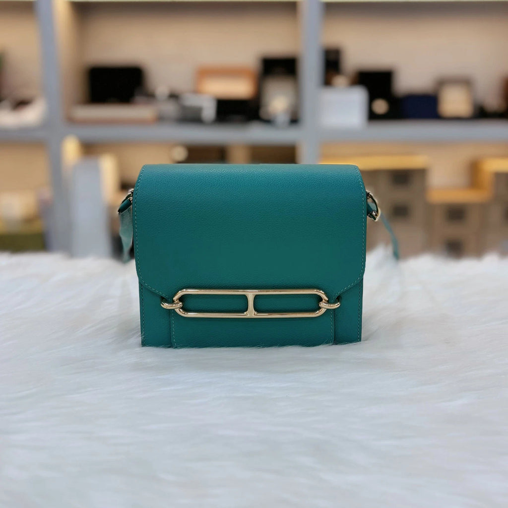 Hermes Roulis Mini Green Evercolor Leather Shoulder Bag For Women