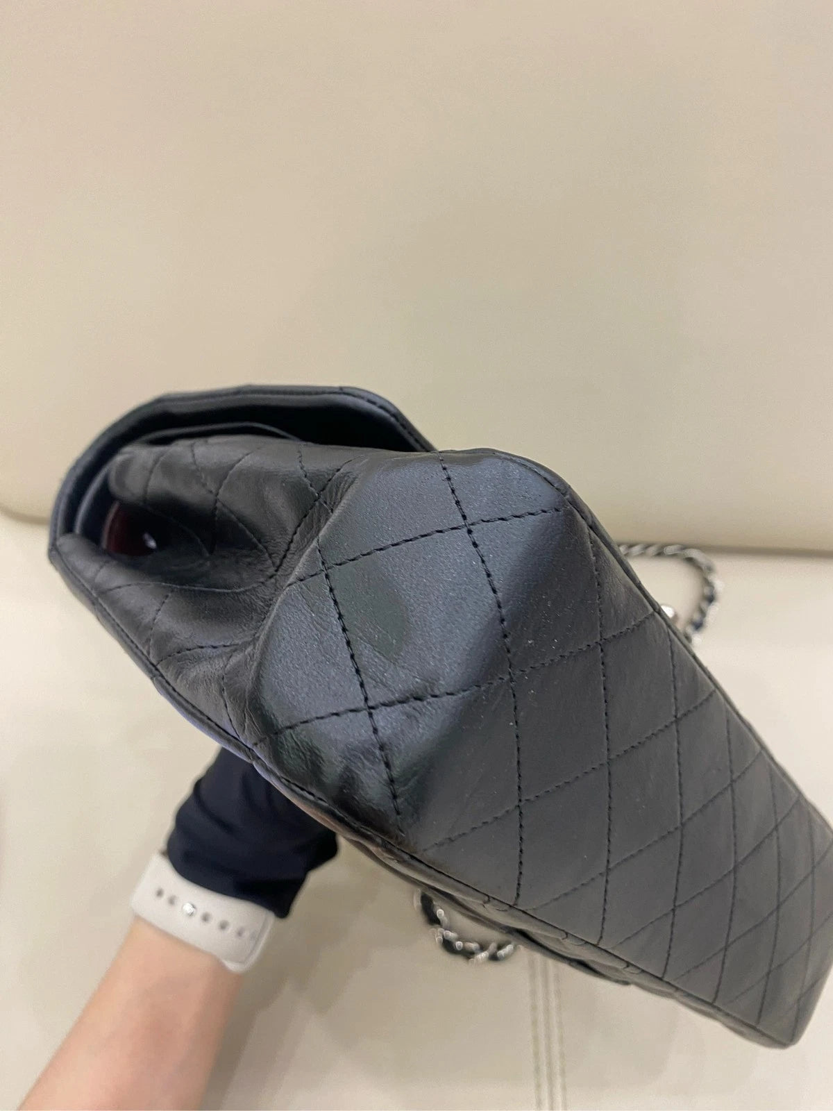 CHANEL CF Medium Black Silver Lambskin Shoulder Bag For Women