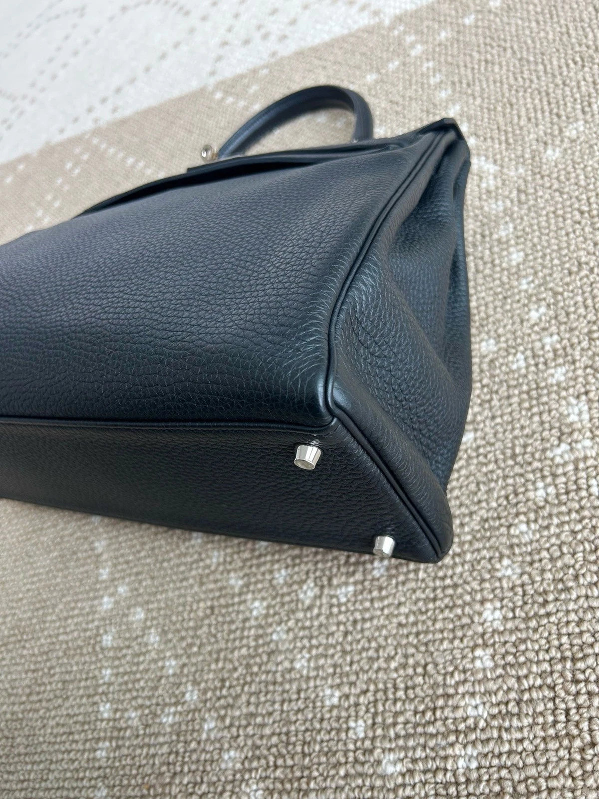 Hermes Kelly35 Top Handle Bag Crossbody Black Silver Women Classic