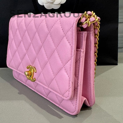 Chanel WOC Quilted Pink Gold Chain Crossbody Bag - Fashion Women