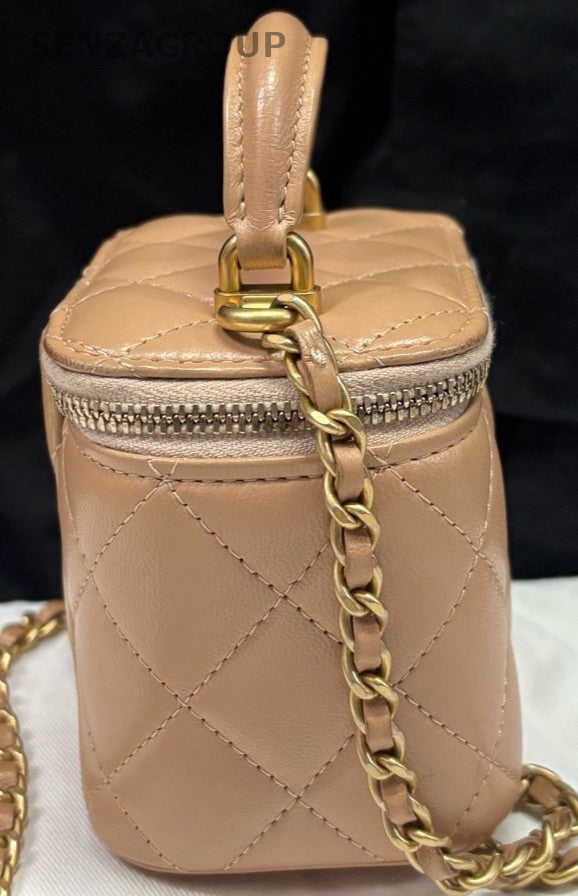 Chanel Diamond PM Lambskin Chain Shoulder Bag Crossbody Gold Women Classic