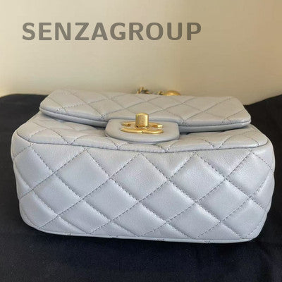 Chanel Grey Quilted Square Mini Flap Bag with Gold Ball Chain Strap