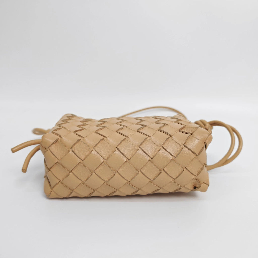 Bottega Veneta BV Beige Lambskin Woven Camera Crossbody Bag Women