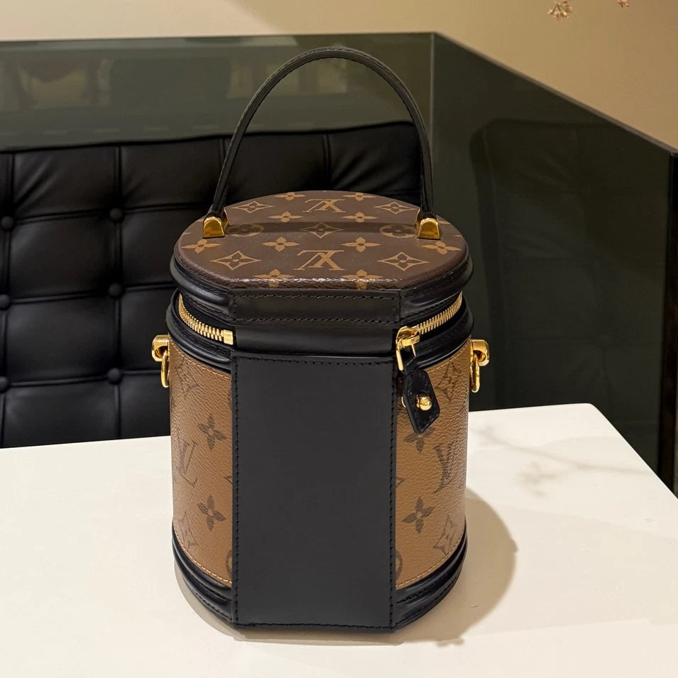 Louis Vuitton Monogram Speedy Cube Bag Brown Gold Buckle Women's